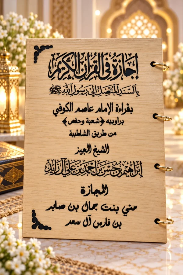 الإجازة القرآنية الفاخرة – غلاف خشبي